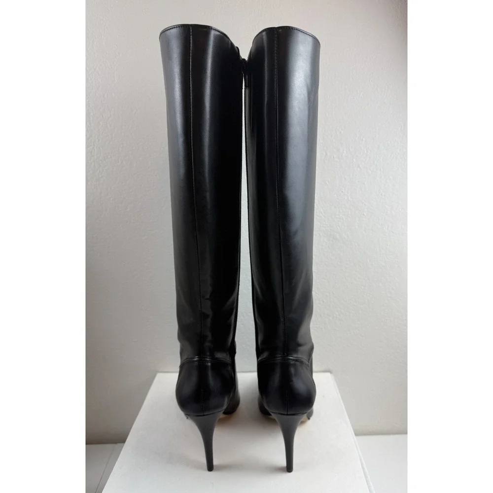 INC International Concepts Womens Taisa Black Leather Knee High Heel Boots 8.5